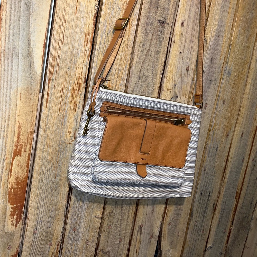 Fossil Canvas Bag With With Leather Trim - image 3